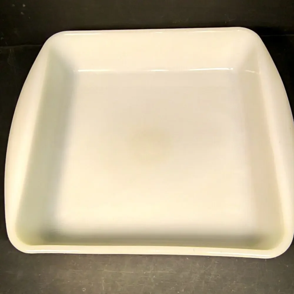 1810.  Glasbake Milk Glass Square Yellow Baking Dish Cake Pan J-257 Vintage